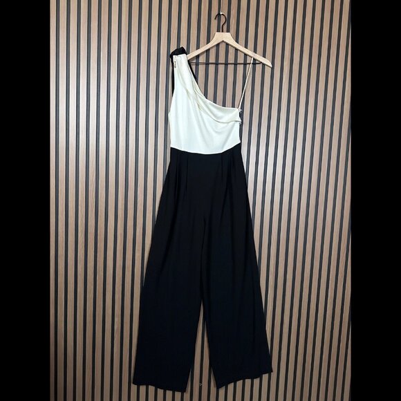 New Alice + Olivia Jumpsuit 6 / S Women's Black White Cowl Neck One Shoulder